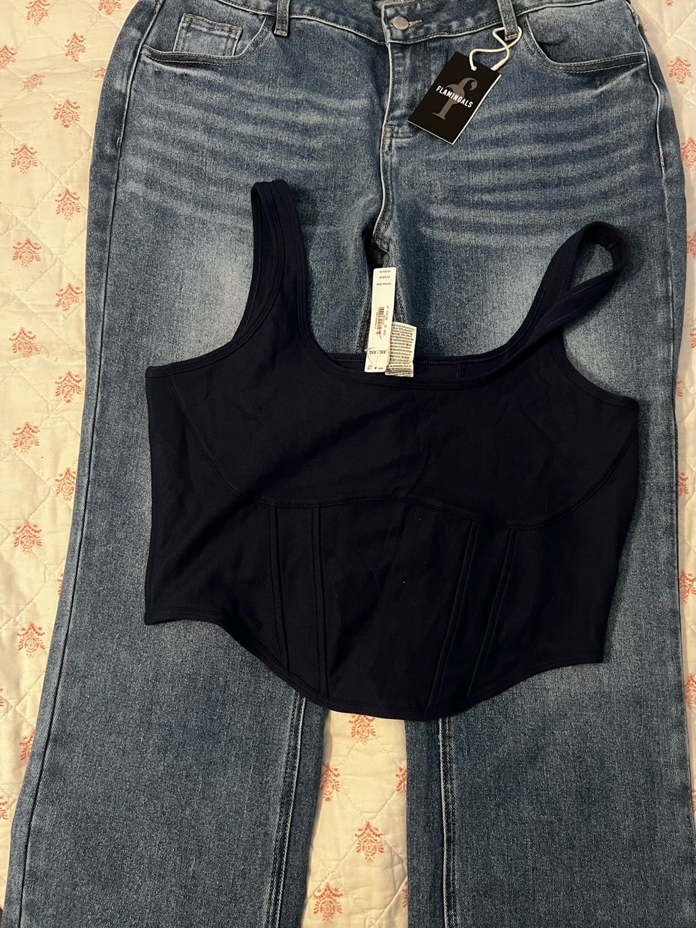 2xl bundle Black Sculpted Corset Tank Top and Flamingals jeans